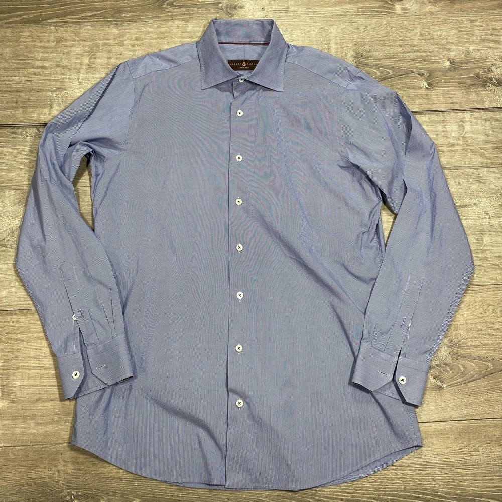 Robert Talbott Dress Shirt Men 16 Blue Micro Stripe Tailored‎